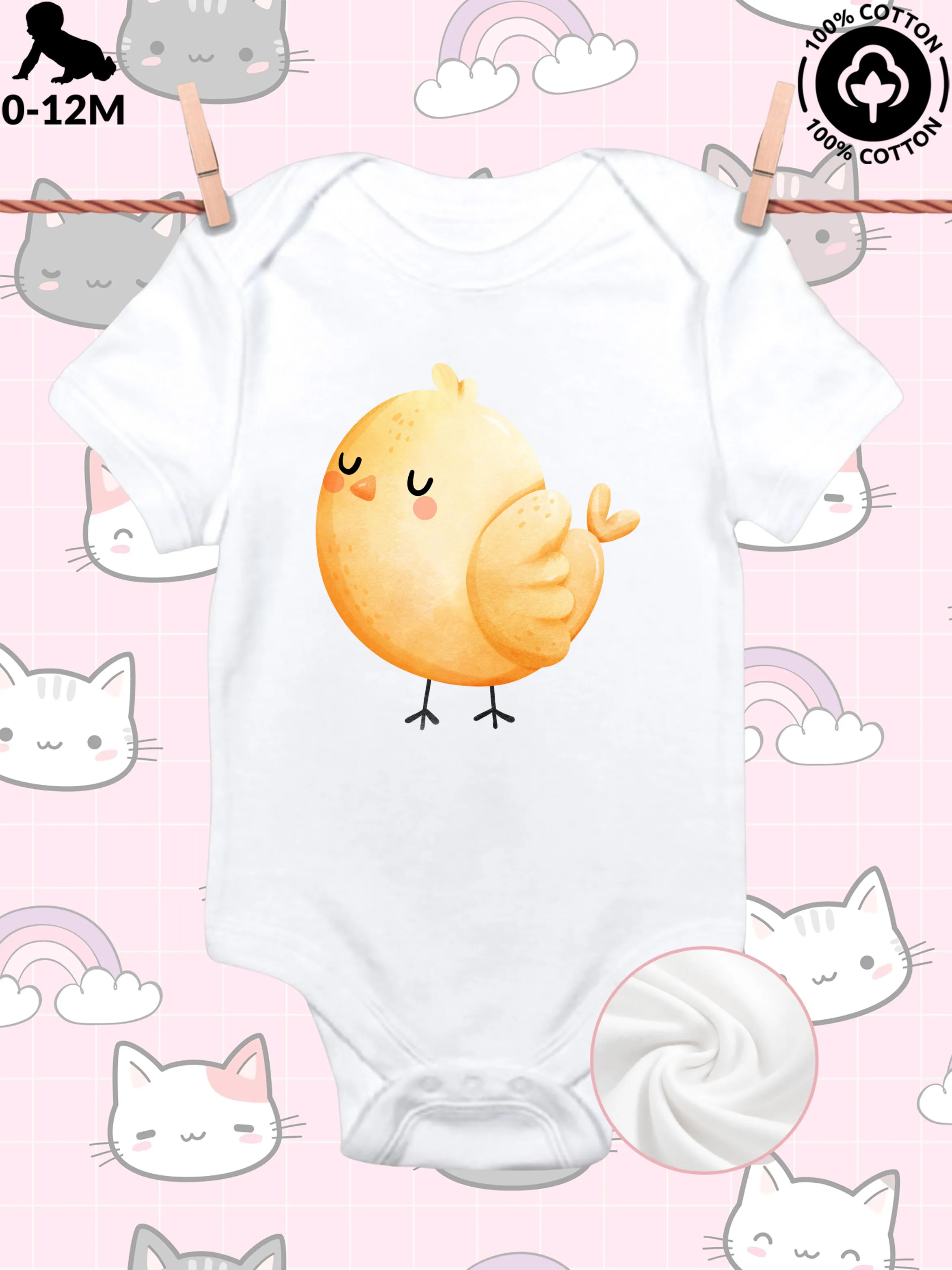 

Little Yellow Chick Unisex Baby Crawling Suit, Pure Cotton Soft Onesie, All-Season Wear White Bodysuit 190GSM