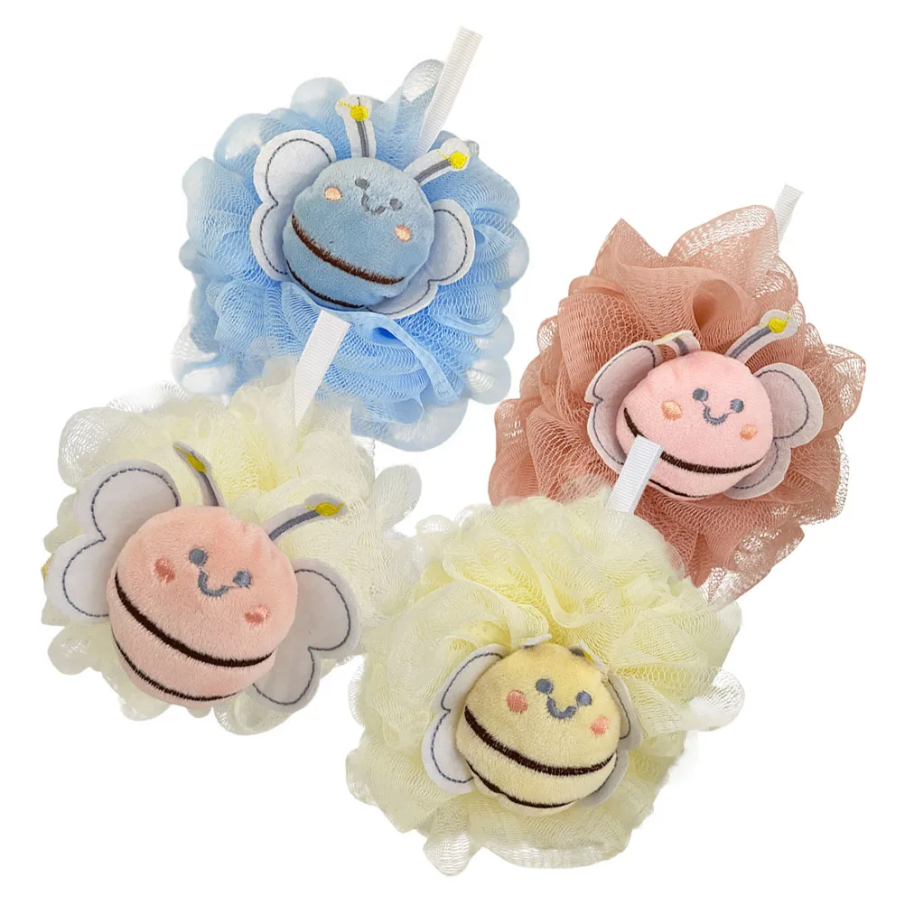 

4pcs Cute Cartoon Bath Ball For Baby Toddler Soft Delicate Gentle Skin Rich Bubbles Back Scrubbing Loofah Shower Pouf Kids Women