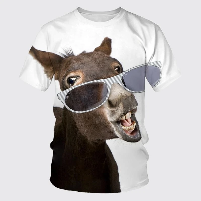 Funny Donkey T-shirt Animal 3D Printing Short Sleeve O-neck For Men's Street Wear Oversize Loose Fashion Trend Tee Shirts Top