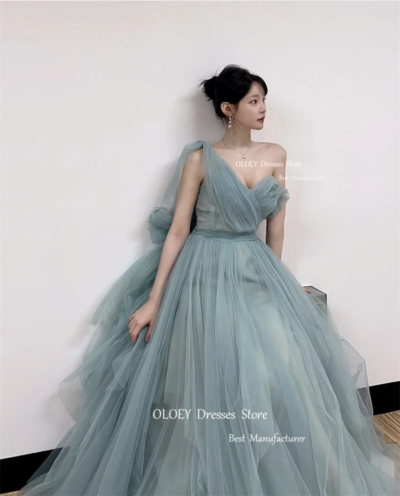 OLOEY Elegant Fairy Tulle Dusty Korea Evening Dresses Wedding Photoshoot Party Dress One Shoulder Long Prom Gowns Custom Made