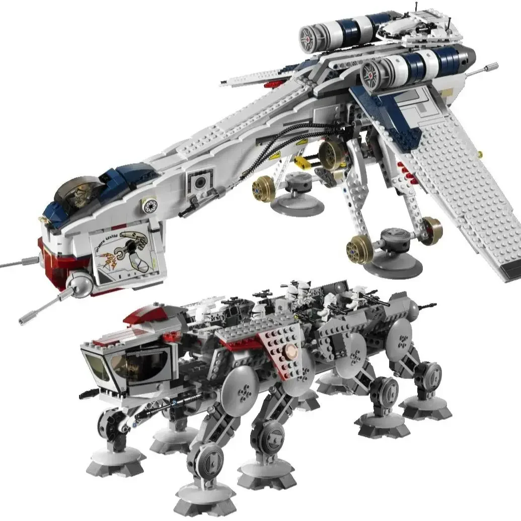 05053 Space Republics Dropship met At Ot Walker Set 1808 Stuks Bouwstenen Bricks Speelgoed voor Kinderen Verjaardagscadeautjes 10195