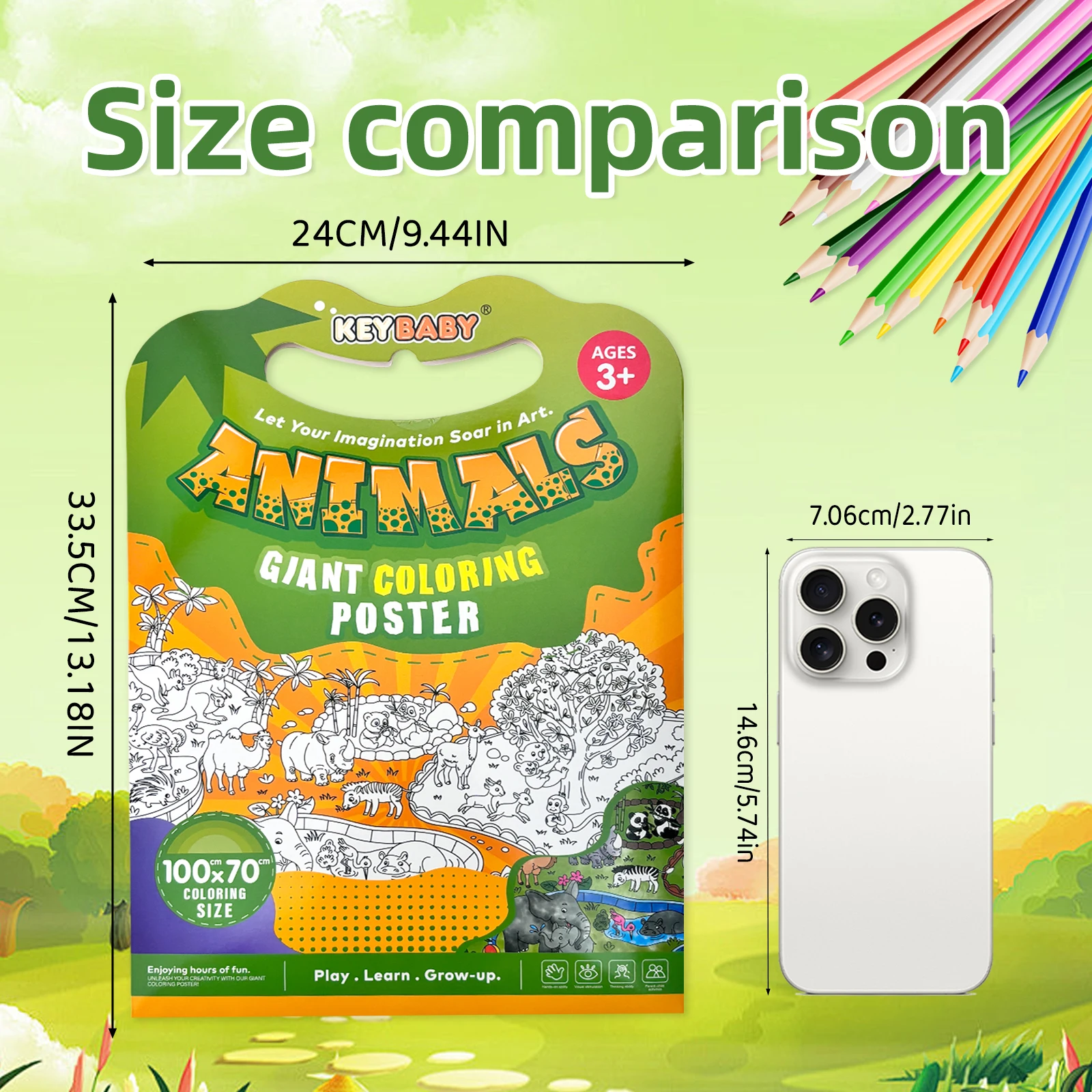 Children's Coloring Poster, Ages 3-8, 1x0.7m, Portable Handle, Enhances Creativity & Imagination, Educational Painting Gift