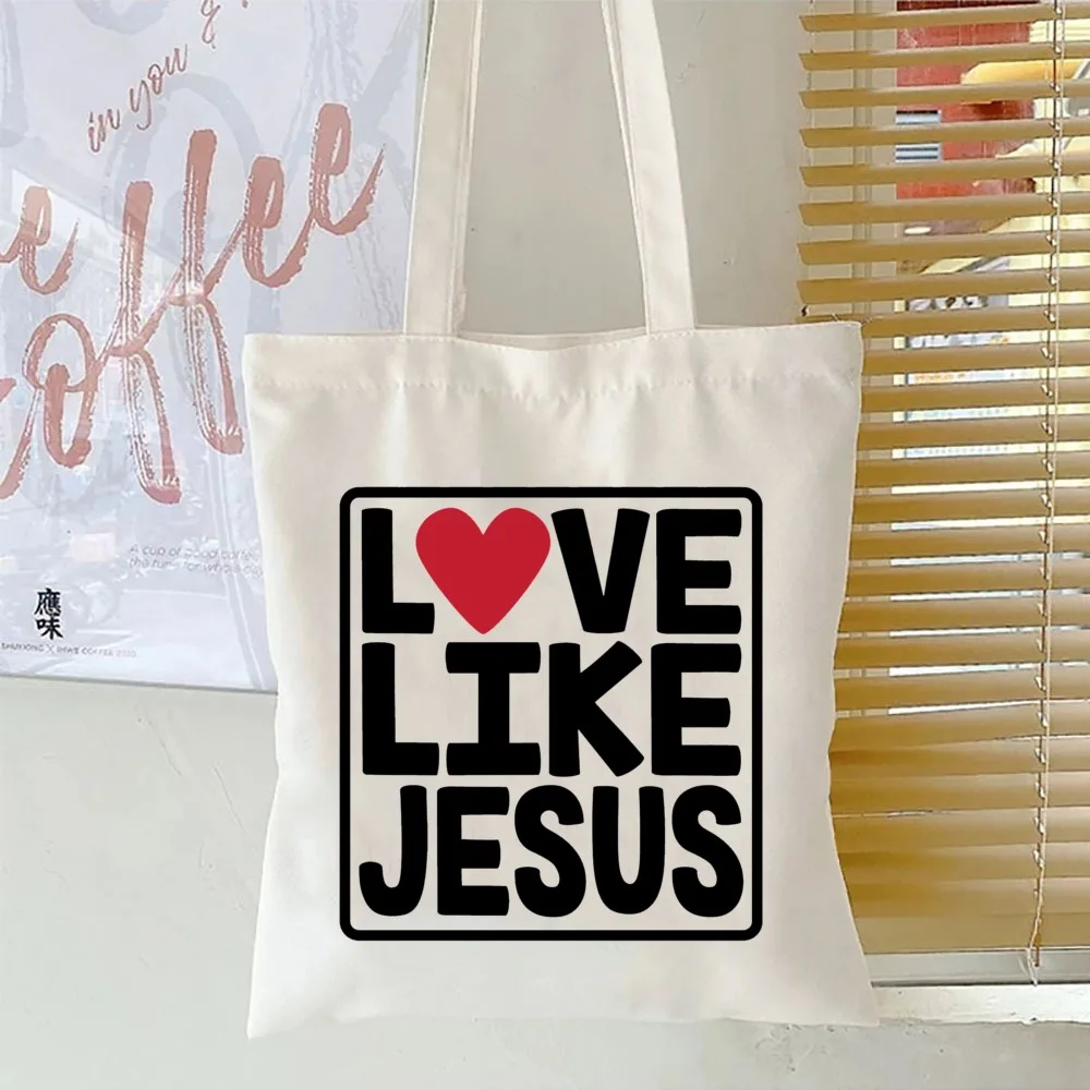 Love Like Jesus Print Fashion Letter Print Tote Bag Large Capacity Gift Bag Women\'s Casual Handbag for Commute Shopping