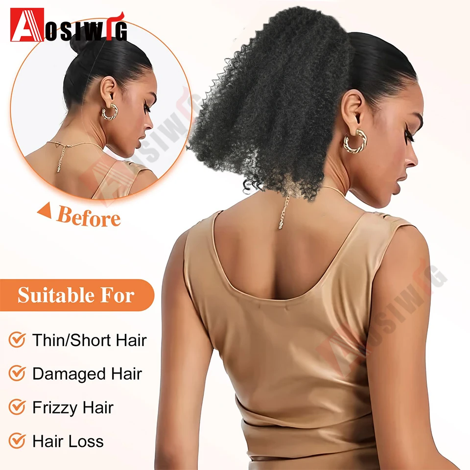 Elastischer Gummiband-Pferdeschwanz, verlängert um 25,4 cm, kurzer afrikanischer lockiger Pferdeschwanz, afrikanische Frauen, flauschiger Pferdeschwanz, synthetische Perücke