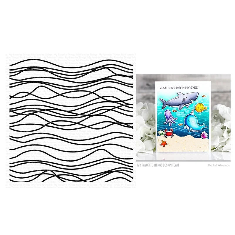 

June 2023 New Ocean Currents Background Clear Stamps Scrapbooking for Paper Making Frames Card Set no Cutting Dies