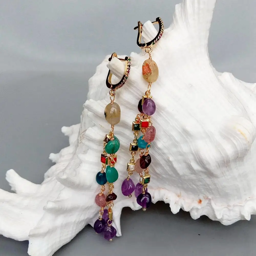 Y·YING Multi Color Gemstone Dangle Earrings Cz Pave Lever Back Girlfriend Women Gifts