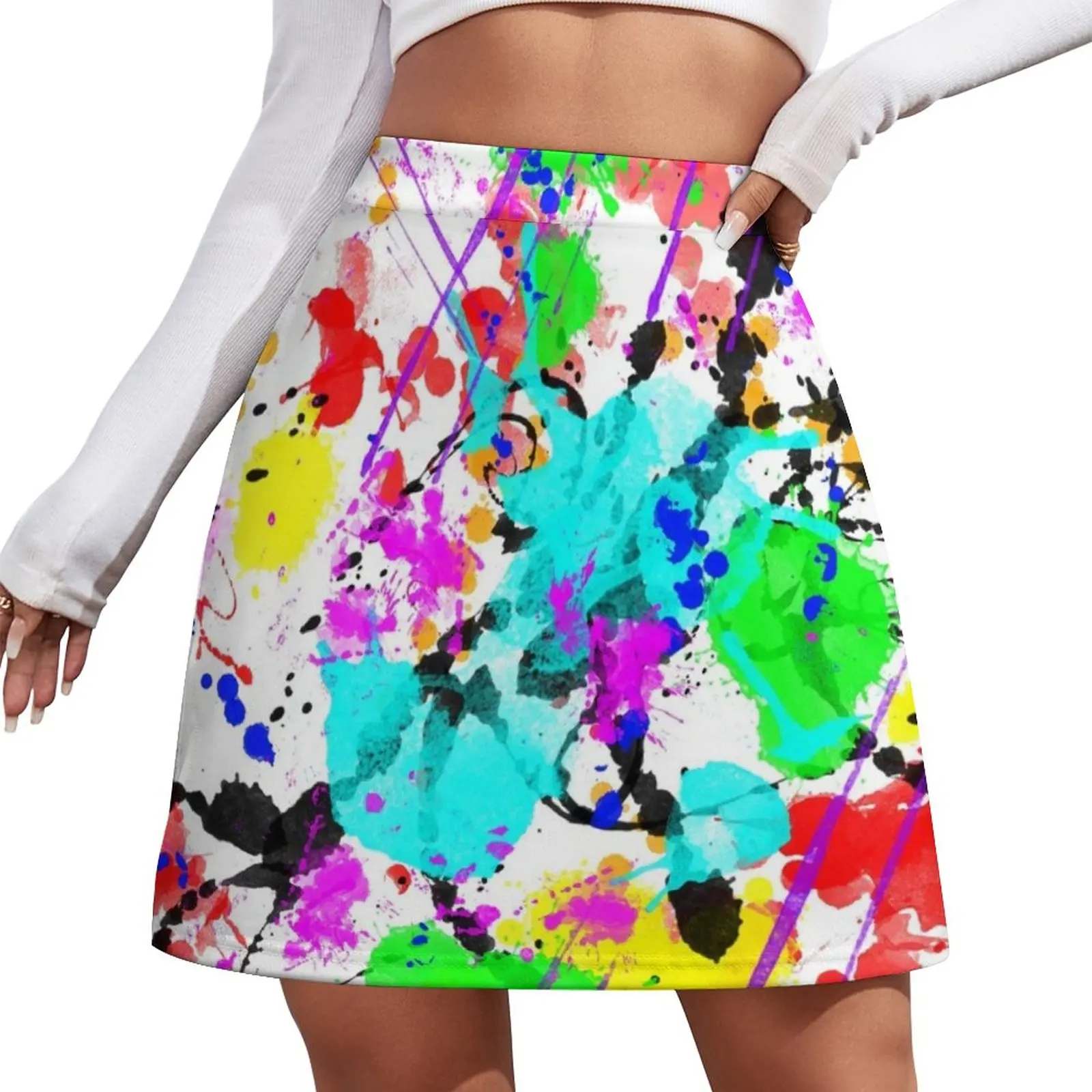 Watercolor splatter effect, neon colors Mini Skirt Woman short skirt kawaii clothes 90s vintage clothes skirts for women