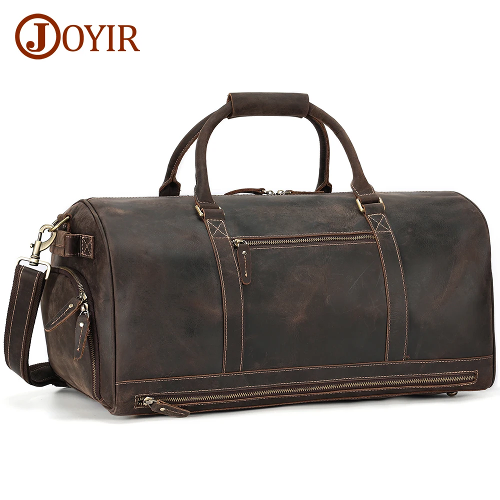 

JOYIR Genuine Leather Vintage Men's Duffle Bag Larger Capacity Weekender Bag Overnight Travel Carry-on Bag With Shoe Pocket