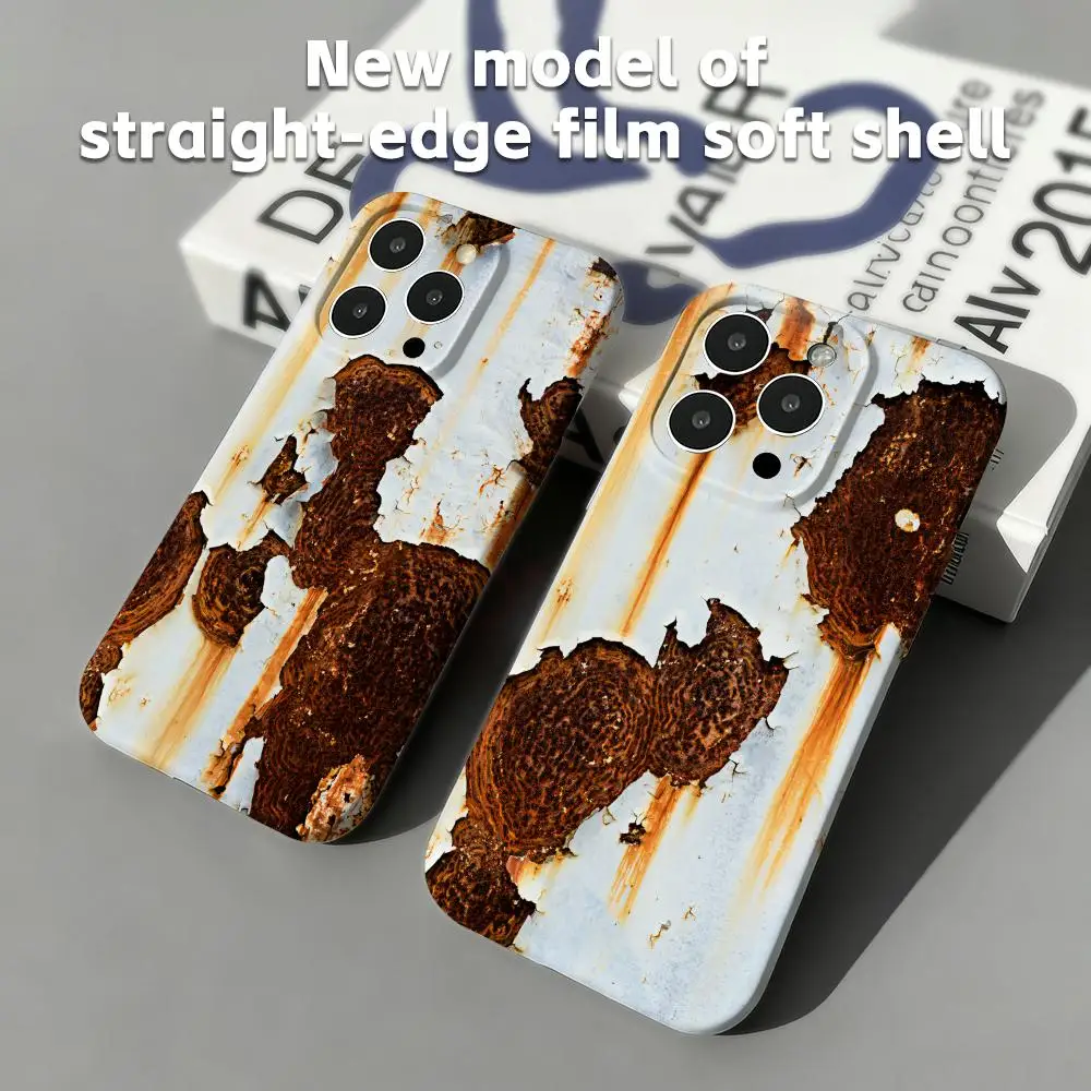 Rust texture Phone Case Straight edge film Glossy soft shell For iPhone 17 16e 16 15 14 13 12 Pro Max Plus