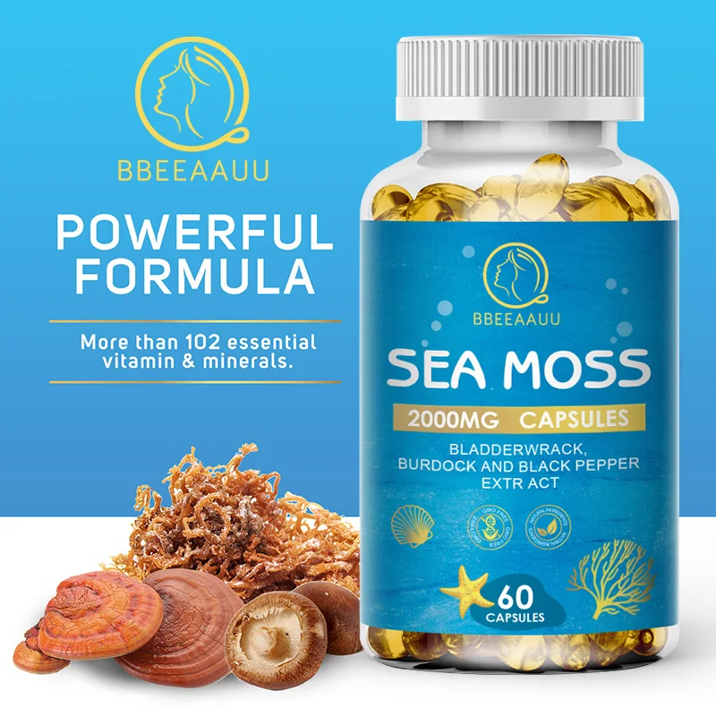 BBEEAAUU Organic Burdock Root Sea Moss Capsule Beauty Health Detox Immunity Health Clean the Intestines Adjust Thyroid Health