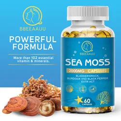 BBEEAAUU Organic Burdock Root Sea Moss Capsule Beauty Health Detox Immunity Health Clean the Intestines Adjust Thyroid Health