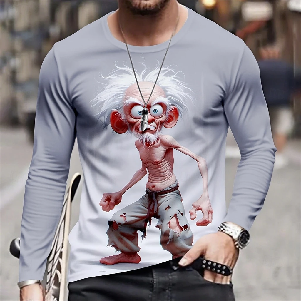 

Fall Winter 3D Funny Old man Printed Men's Crew Neck Long Sleeve T-Shirts For Mens Streetwear Casual Tops Funny Apparel Pullover