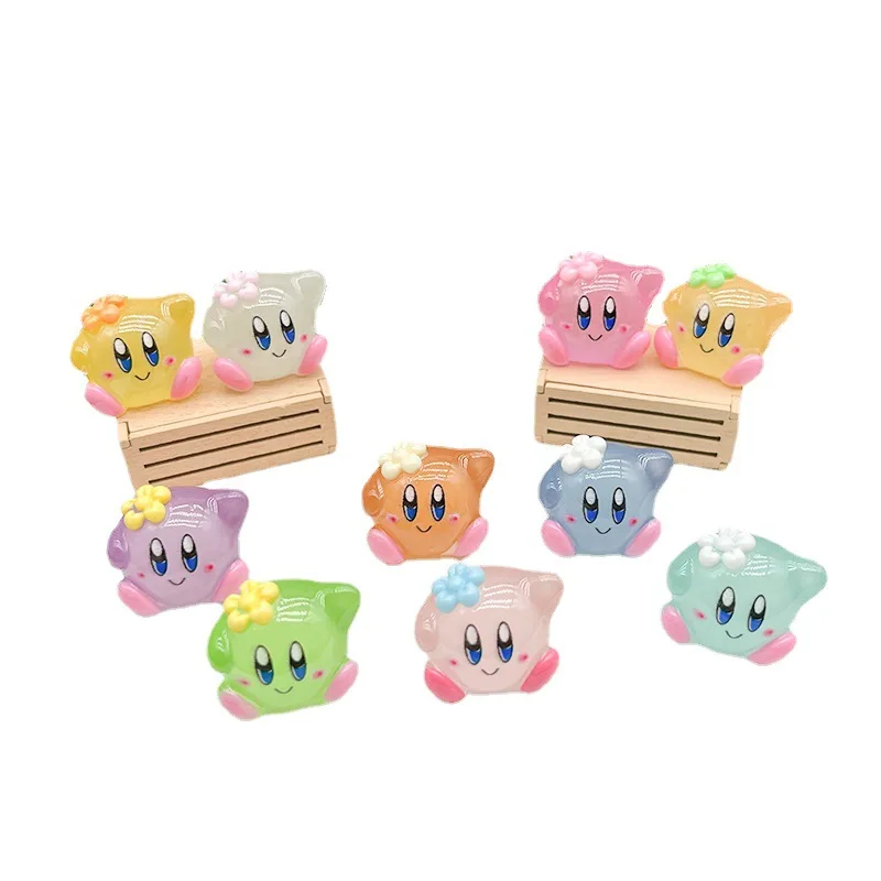 10 buah/Set Aksesori bercahaya Kirby lucu dekorasi mode Swakarya tokoh Anime Resin Brinquedos mainan ulang tahun anak hadiah Natal pasang Mainan