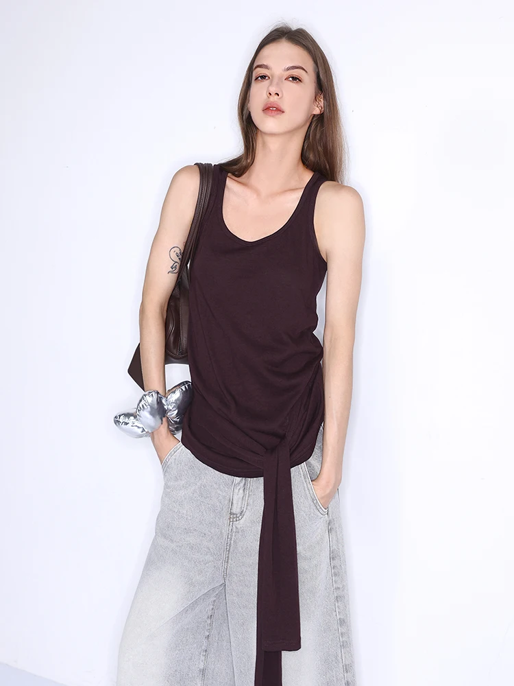 

Летняя приталенная майка JDE с широким вырезом и поясом, женская, из смесового материала: полиэстер, хлопок, лиоцелл, лён, шёлк