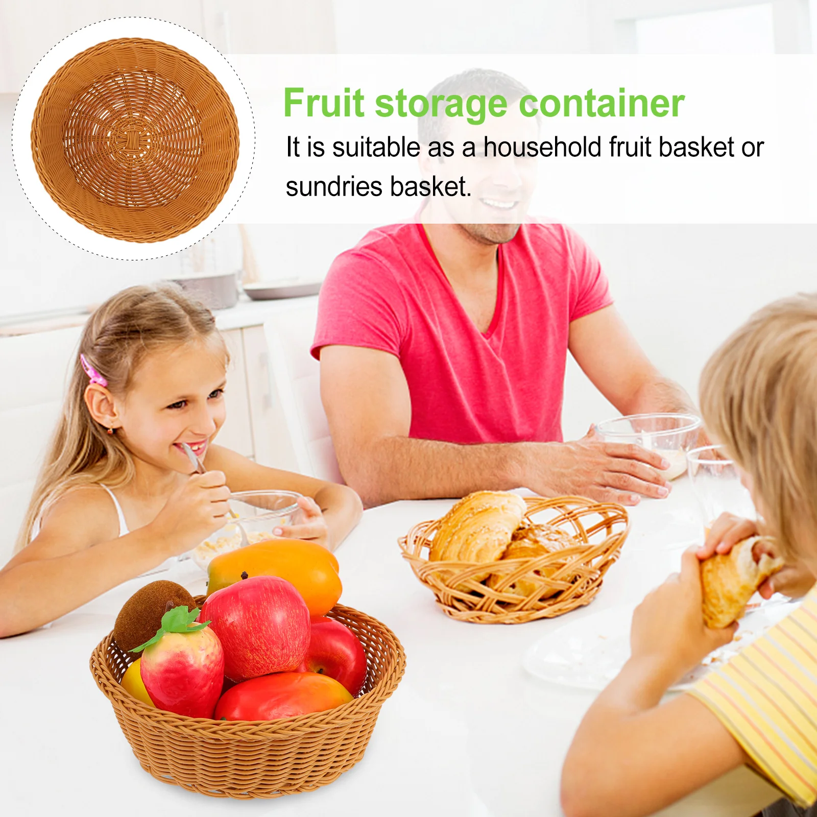 

1Pcs Plastic Basket Imitated Rattan Woven Fruit Storage Container Kitchen Organizer Home Decor Plastic Basket