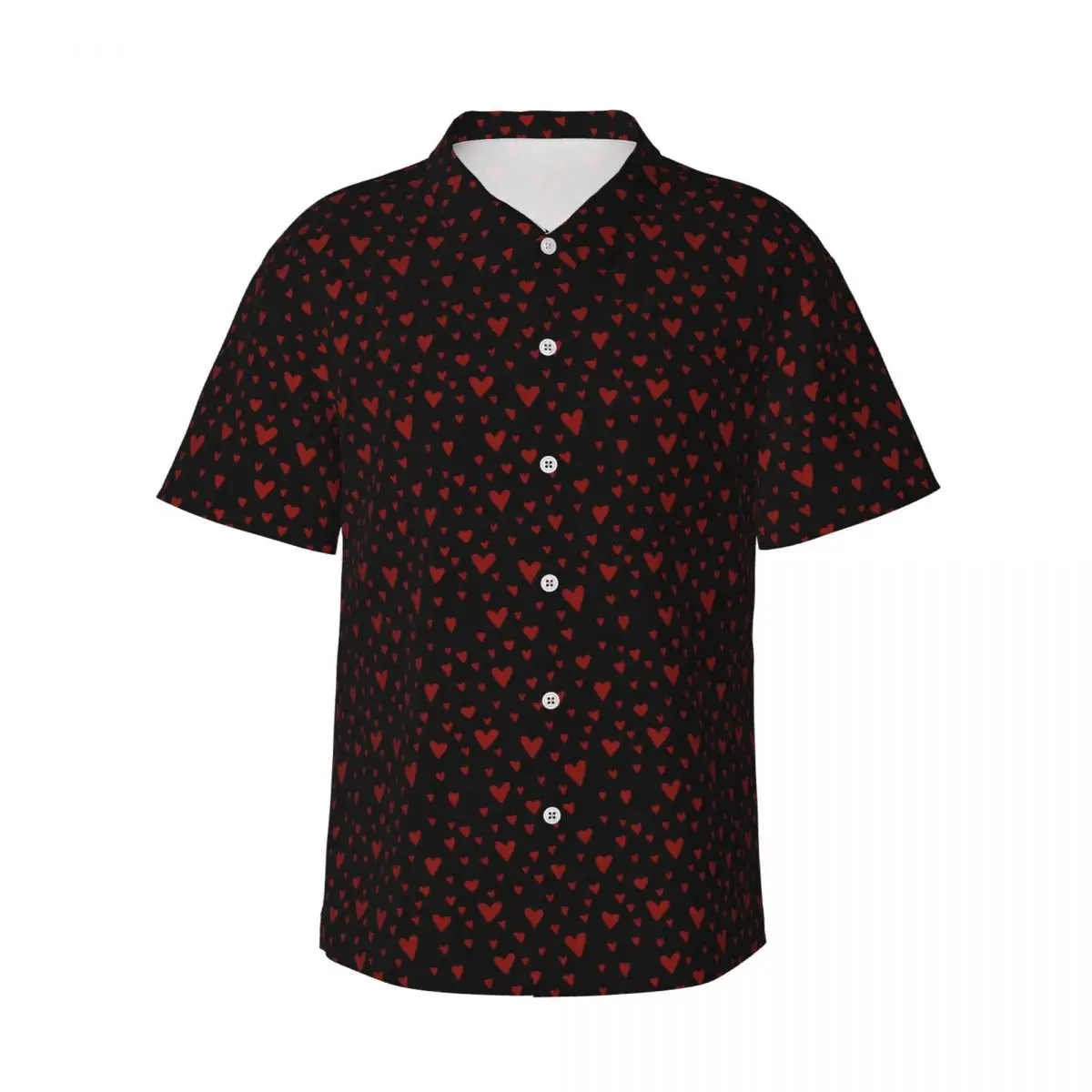 Red Hearts Beach Shirt Love Valentine Hawaiian Casual Shirts Men Vintage Blouses Short Sleeve Korean Fashion Printed Clothing