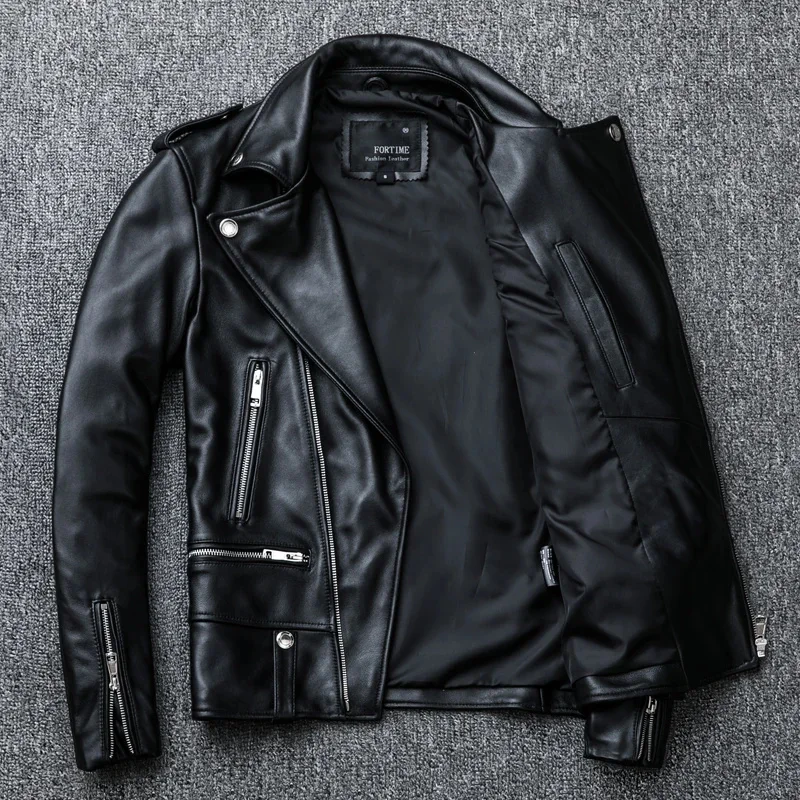 shipping.Fashion Free men real leather jacket.classic cool biker sheepskin coat.quality slim outwear.motor clothes.wholesales