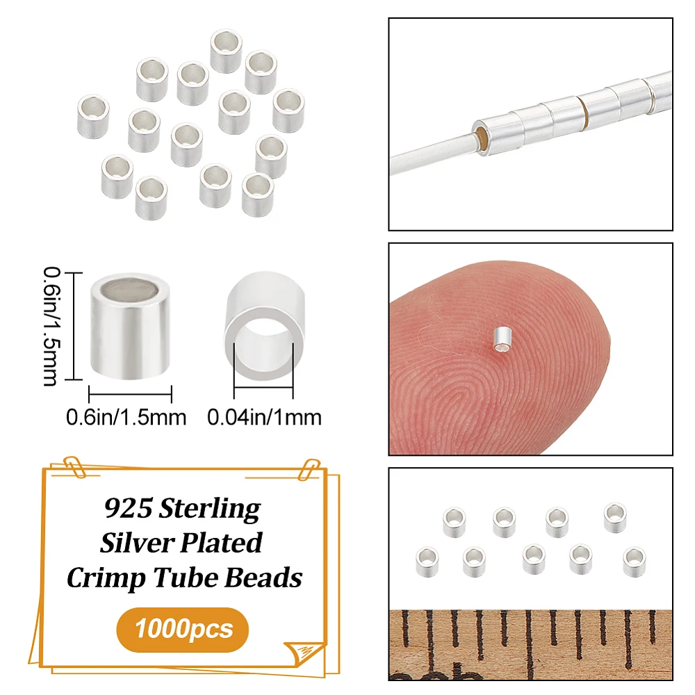 1 Box 1000Pcs Crimp Tube Beads Sterling Silver Plated Column Spacer Beads Link Connector for Bracelet Necklace Jewellery Making