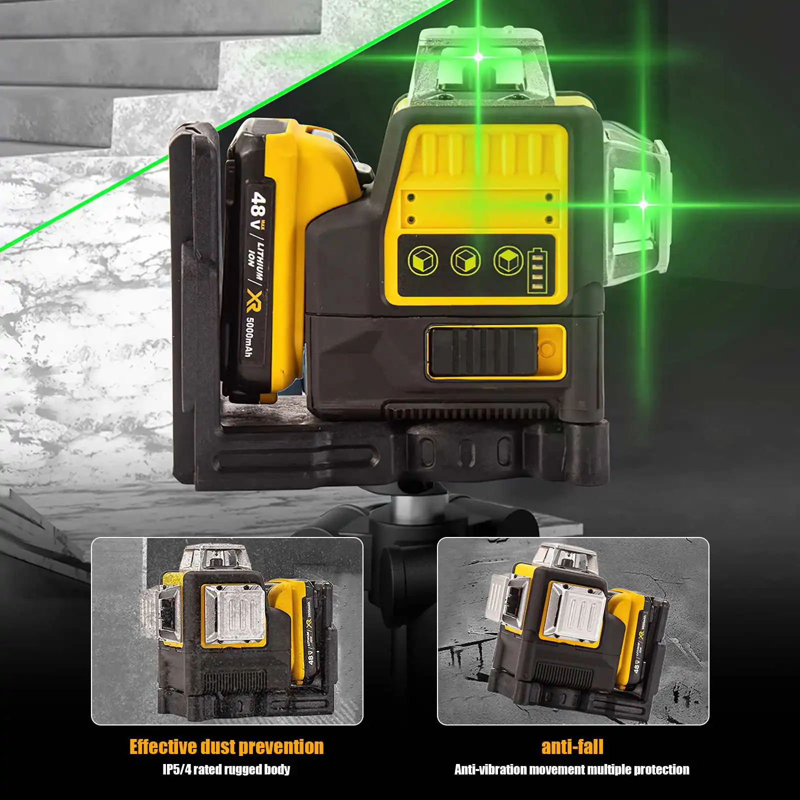 12Linien-3D-Laser-Wasserwaage, grüne Linie, selbstnivellierend, 360 horizontal und vertikal, leistungsstarker Laser-Wasserwaage mit grünem Strahl für Dewalt 20 V-Batterie – Detail 4