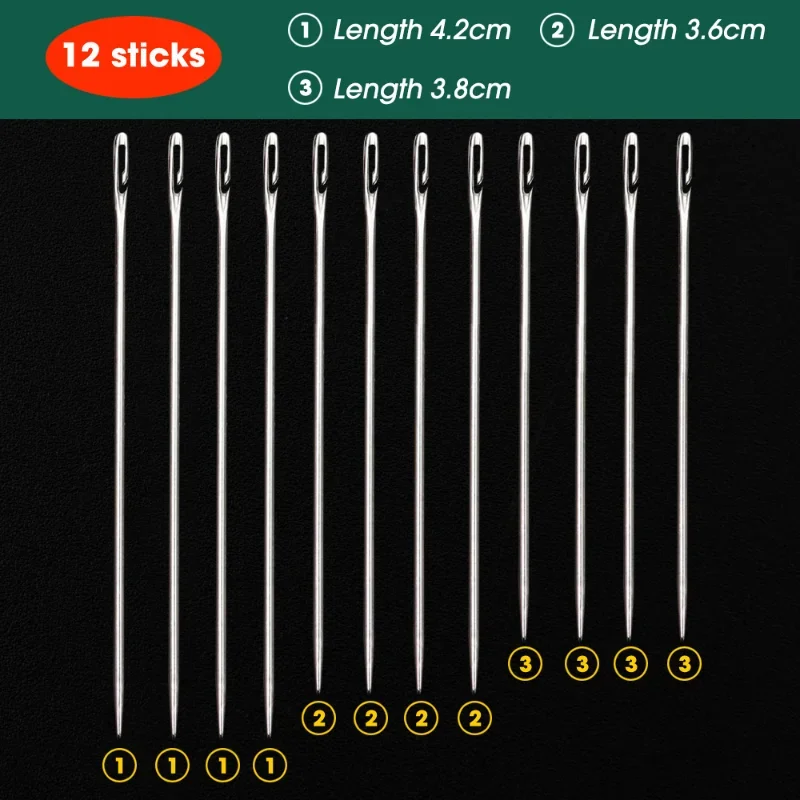 36Pcs Sewing Needles Blind Set Side Opening Hole Fast Throughing Stainless Steel Darning Hand Needle Tools Home Diy Jewelry