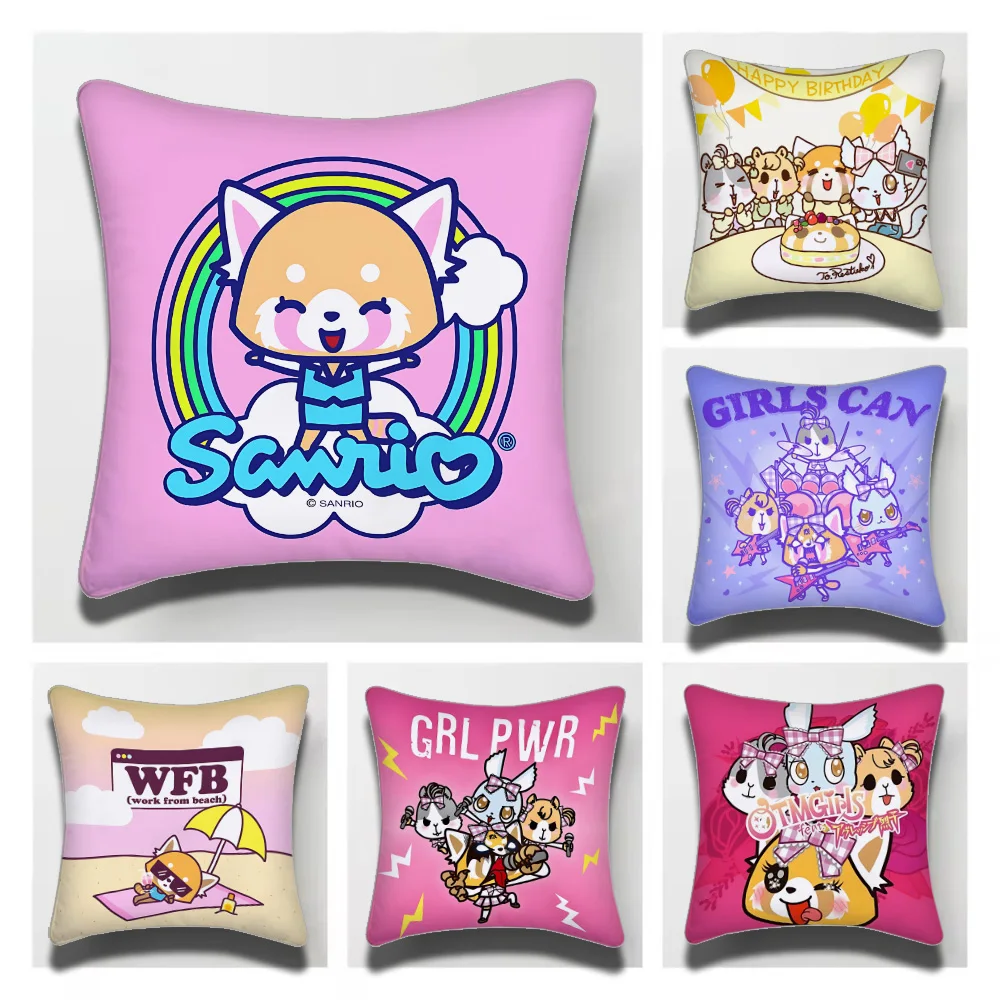 Sanrio Aggretsuko Decorative Room Aesthetics Pillow Case Home Decor Bedroom Sofa Bed Pillow Cover 45x45