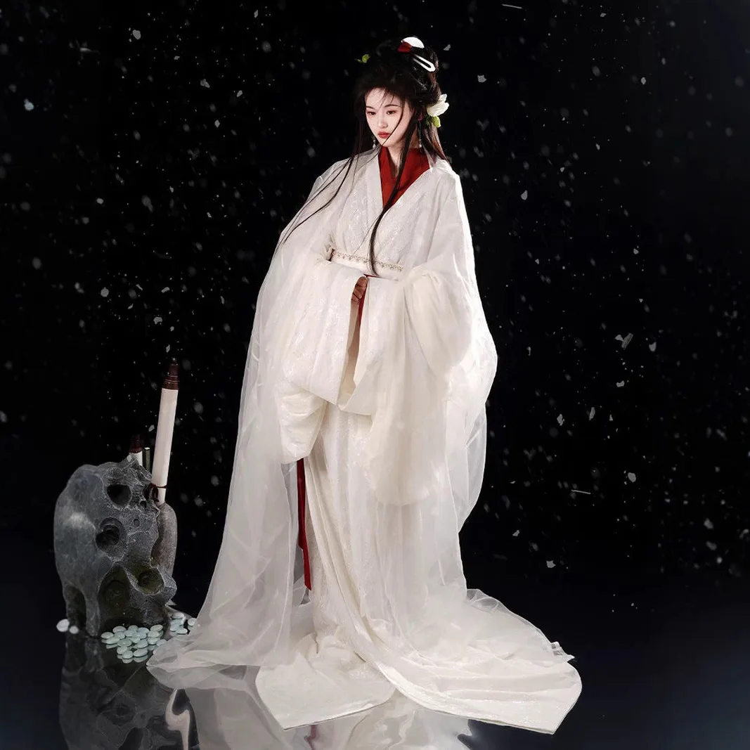 

Белый Хань, китайская одежда, вееры со штатами, 2025 год, новый воротник в древнем стиле, прямой хвост для восстановления