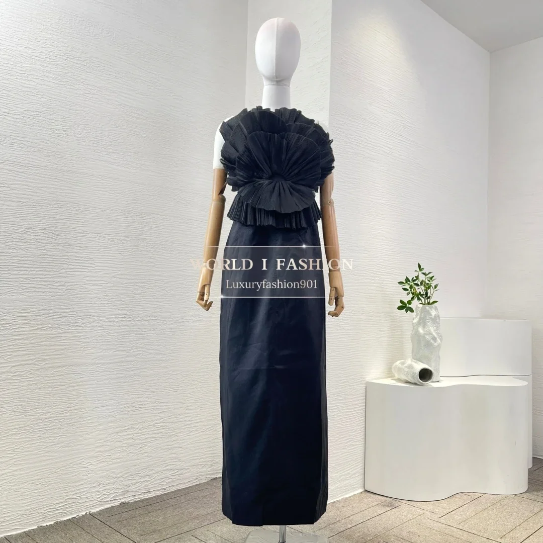 

New Beautiful Black Sleeveless Flowers Appliqued Maxi Dress