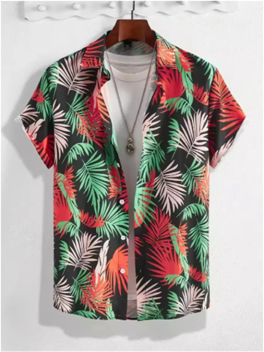 Hawaiian Botanical Floral Print Unisex Short Sleeve Lapel Seaside Button-Down Shirt Men's Tops Casual Fashion Shirt