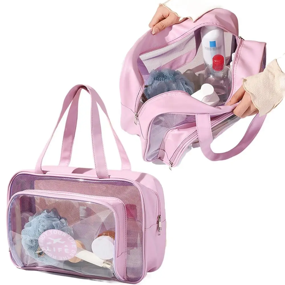 

Large Capacity Portable Cosmetic Bag Transparent Waterproof Toiletry Storage Pouch Large Opening Wide Handle Clear Toiletry Case