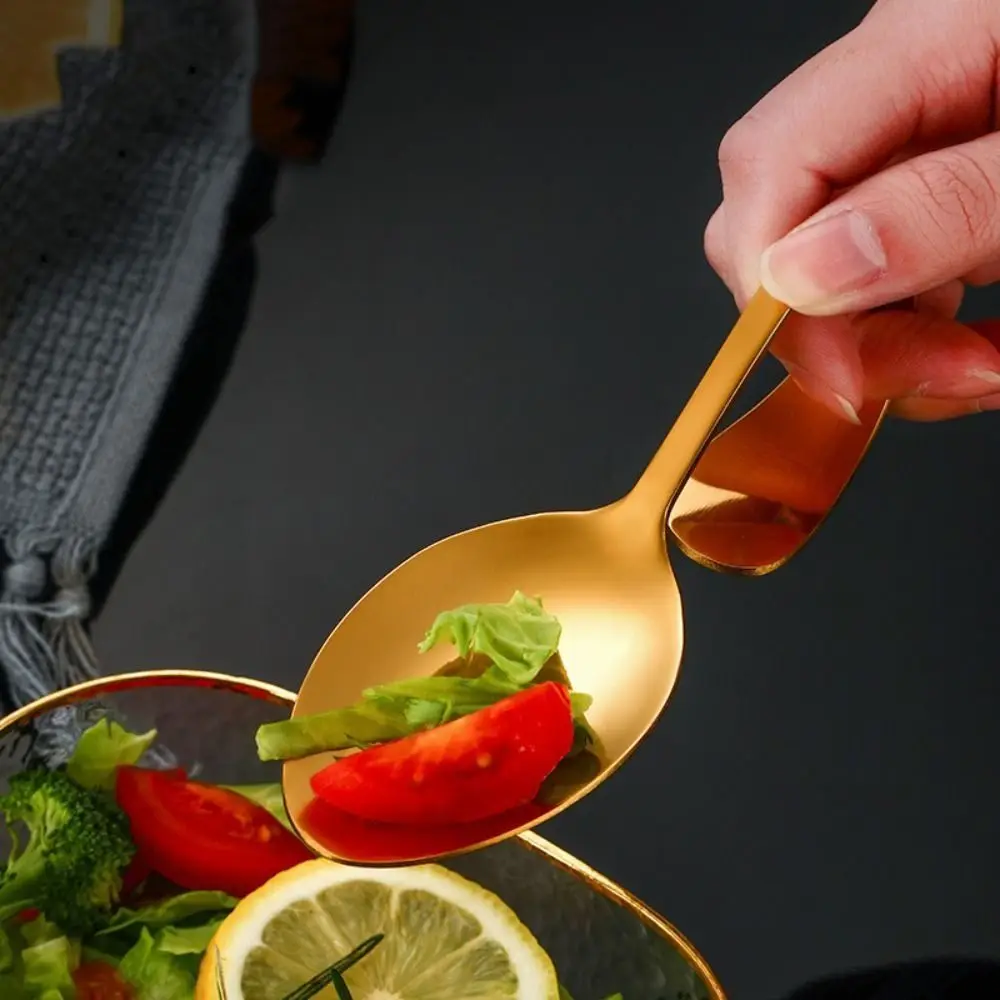 

Cutlery Stainless Steel Curved Handle Spoon Rustproof Comfortable Grip Arc Soup Spoon Safe Portable Serving Spoons Baby