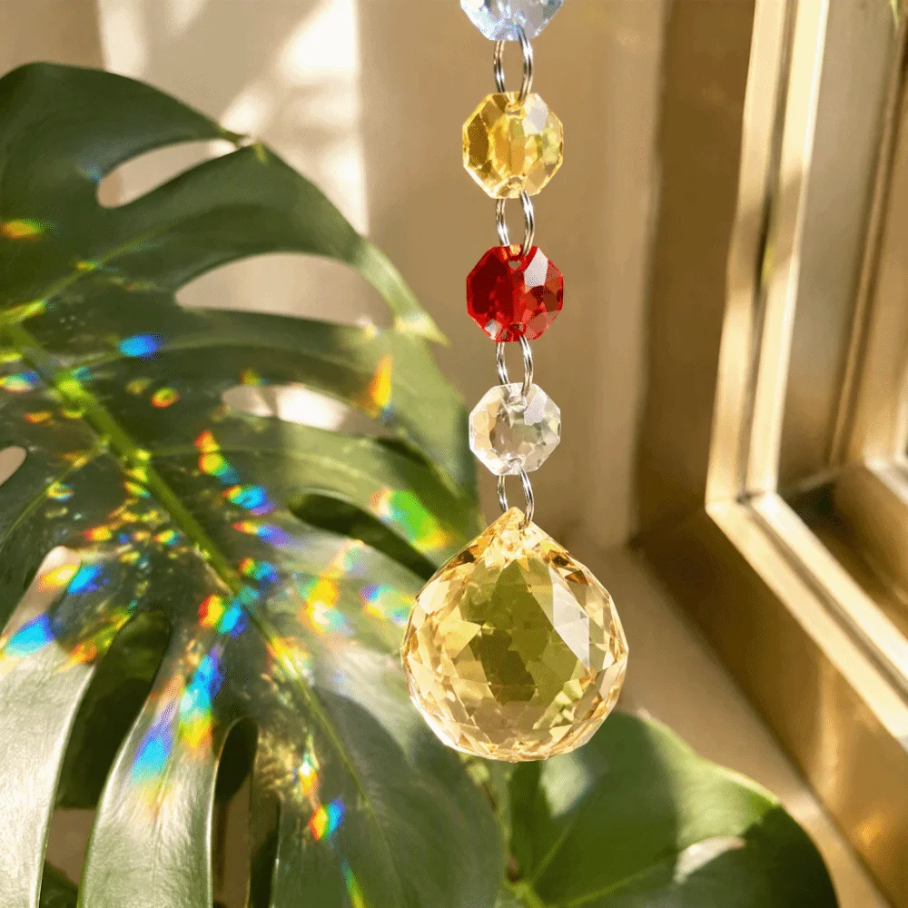 Colorful Crystal Rainbow Suncatcher Handmade Prisms Hanging Decor Crystal Prism Chandelier Yellow Color Hanging Rainbow Catcher