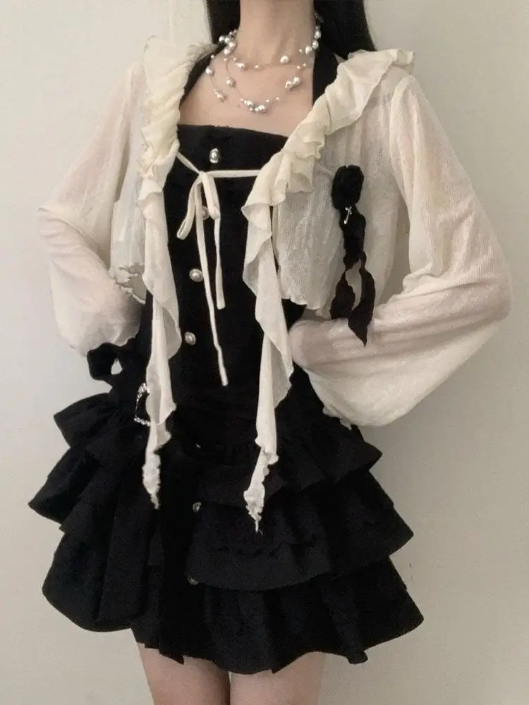 Punk Party Lolita Dress Suit Women Casual Short Cardigan Japanese Y2K Vintage Mini Dress Harajuku Fashion 2 Piece Set image 6