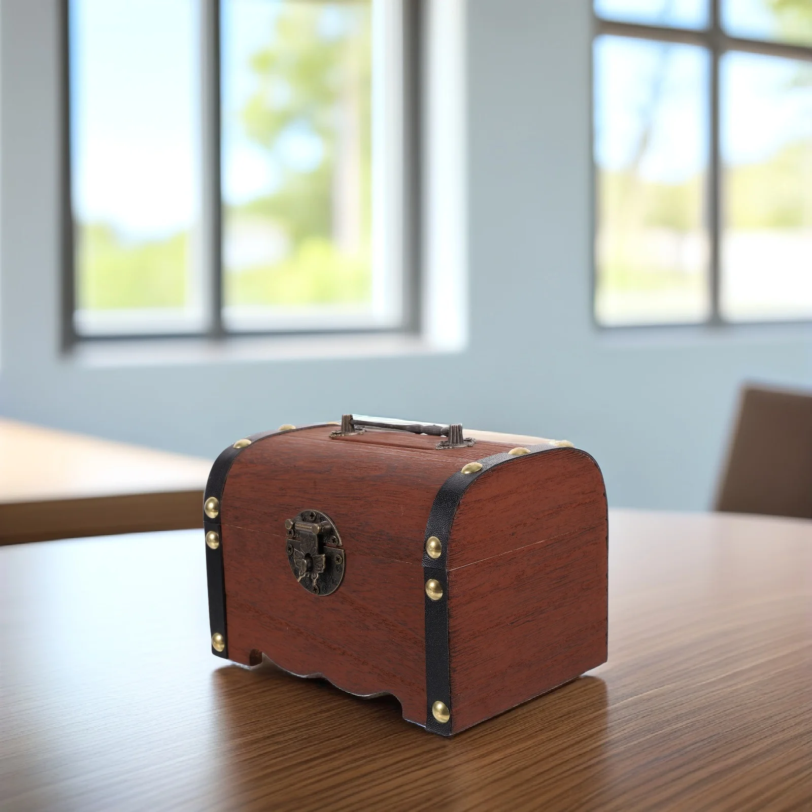 ヴィンテージ貯金箱 ロック付き 木製マネーボックス 子供の貯蓄用コインジャー 装飾的なホームアクセサリー デスクトップ宝箱