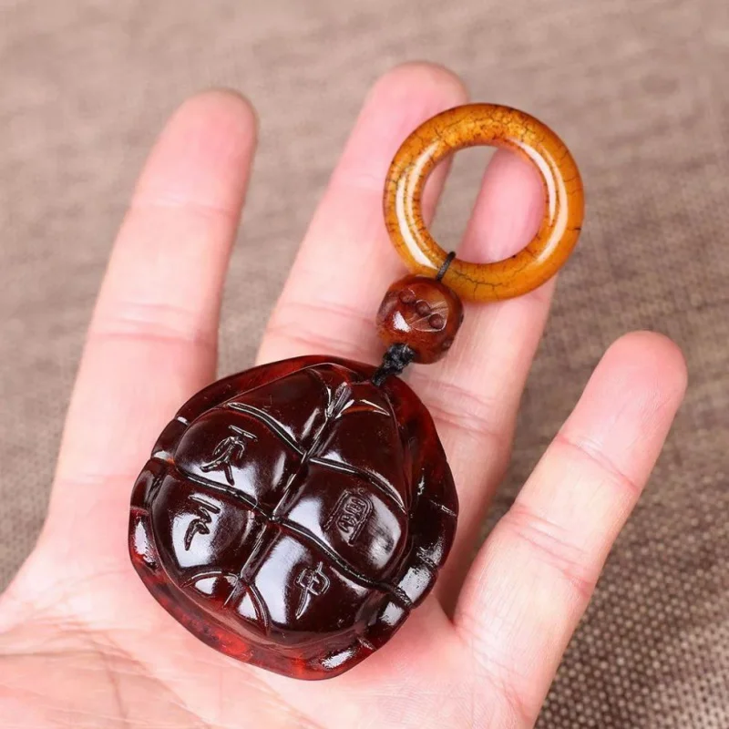 Yak Horn Rich in Armor World Handheld Piece Men's Tortoise Keychain Ornament Necklace Bag Pendant