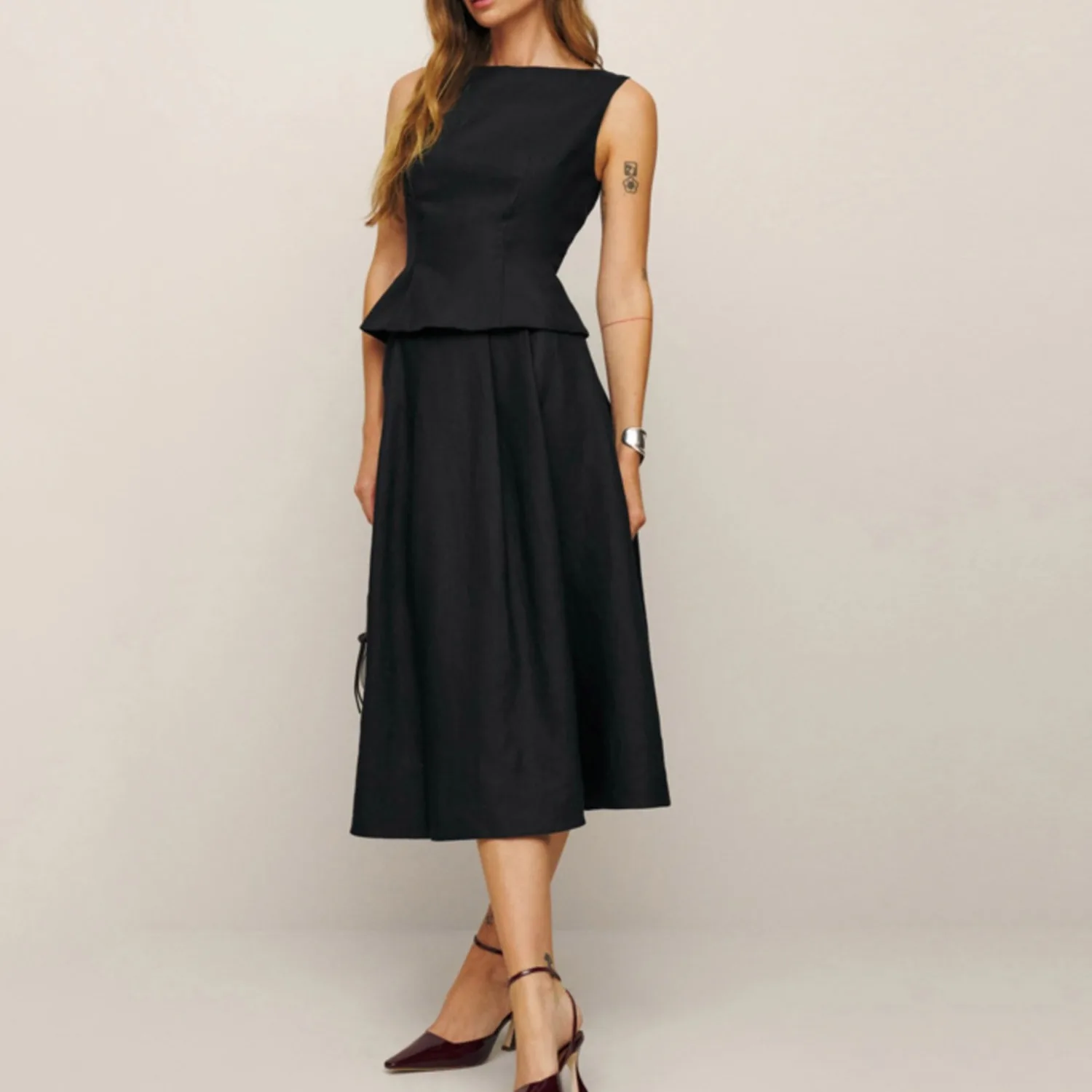 Summer 24ss New REF*Temperament Elegant Sleeveless Tops Women Mid-length A-line Skirt With The Same Two-Piece Suit Skirt