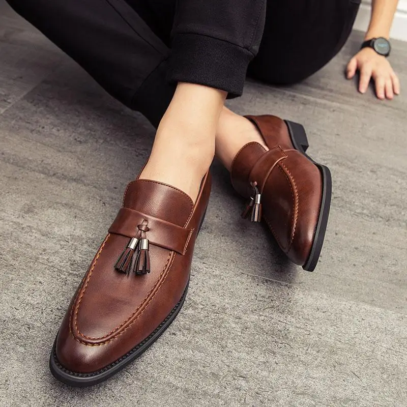 Zapatos Derby de estilo británico para hombre, calzado de trabajo clásico, cómodo y antideslizante, Pu y con plataforma de punta redonda, para negocios