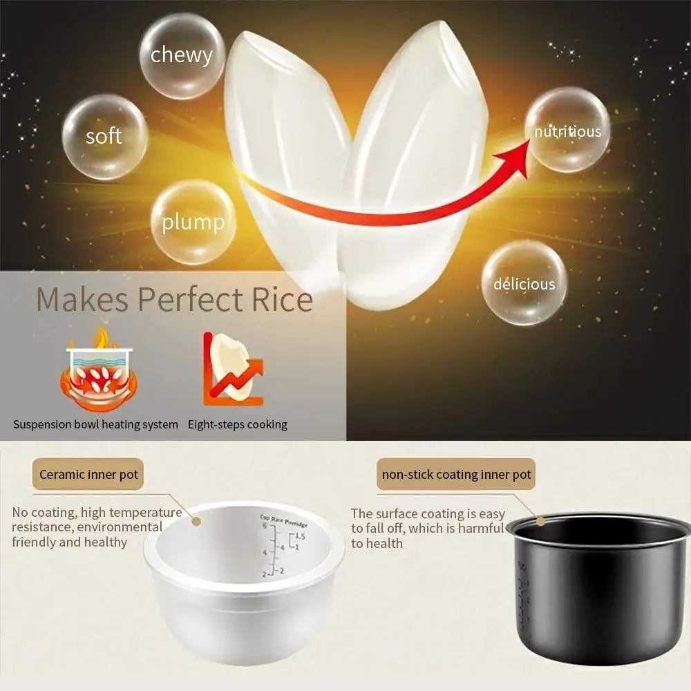 Cuociriso elettrico Tianji FD30D con pentola interna in ceramica, macchina per riso a 6 tazze (non cotta), Porridge, zuppa, riso integrale, 3L