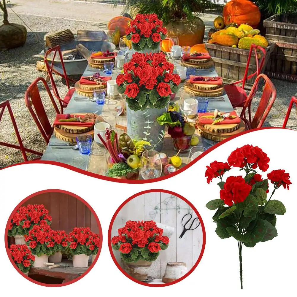 Simulated Begonia Flower Fake Flower Wedding Home Living Natural Room Seasons Four Geranium Silk Anti-UV Flower A2Z0