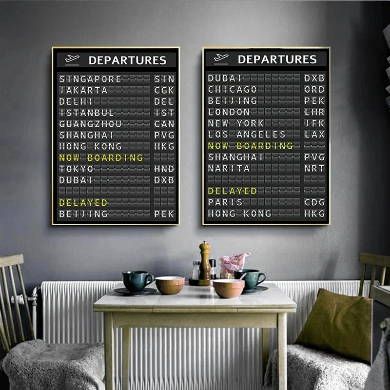 AIRPORT BOARD Destination Board Posters and Prints Travel Board Quote Art Canvas Painting Pictures Honeymoon Travel Decoration