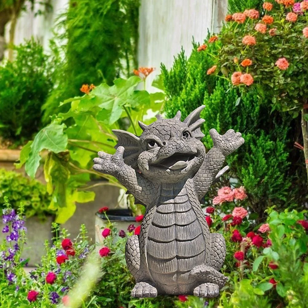 1PCs Garden Dragon Statue Cute Baby Dragon Blink Yoga Dragon Baby Statue Grey