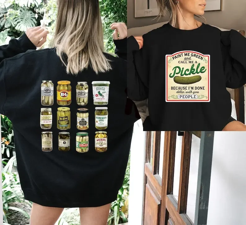 

Vintage Canned Pickles Sweatshirt Pickle Jar Shirt Pickle Lovers Shirt Canning Season Creative Sweatshirt Funny Printed Gift