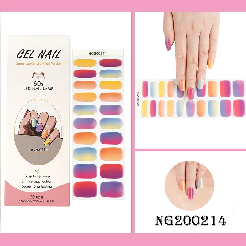 Autocollants pour ongles en gel durci, 20 pièces, structurels ents, rose, nickel é de perles, nude, adhésif, longue durée, nail art