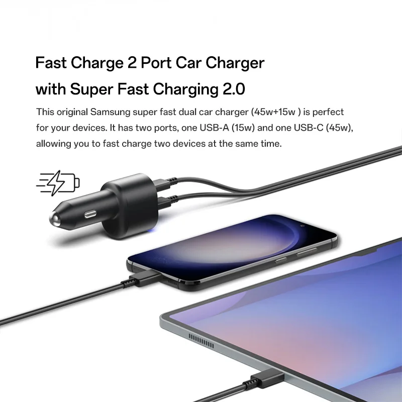 Original Samsung 45w Car Charger Type C PD Fast Charging Samsung S25 S24 S23 Ultra Plus S22 S21 FE A54 A55 Z Flip Z Fold 7 6 5 4 - náhled 2