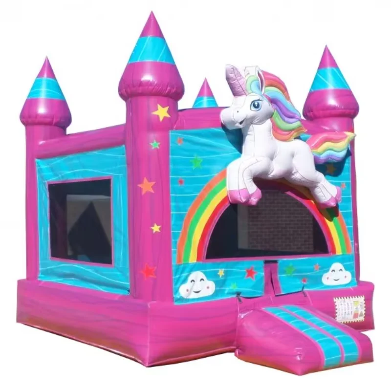 Portable PVC Inflatable Unicorn Castle Bounce House with Blower 2-Year Warranty Includes Repair Kits Bag Kids' Park Amusements