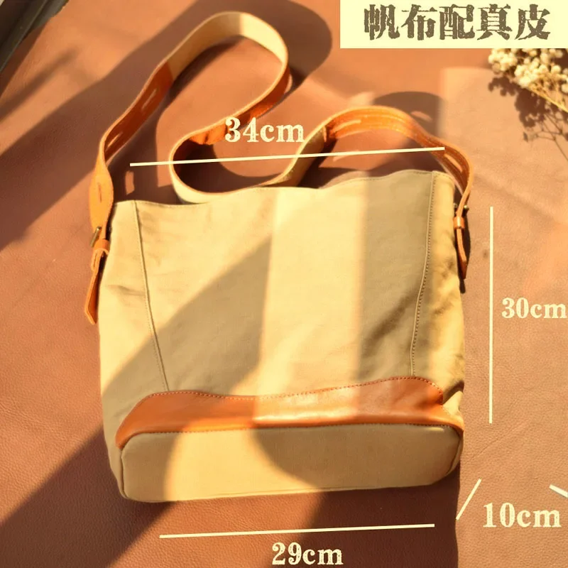 حقيبة يد قماشية كلاسيكية من جلد البقر ذات سعة كبيرة وحقيبة كتف كاجوال بسيطة للرجال #4