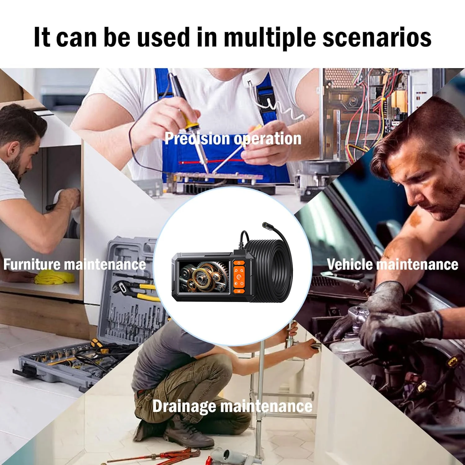 1080P Automotive Boroscope Endoscopic Car Drain Piping Channel Inspection Endoscope Camera Industrial Accessories For Cars 8mm