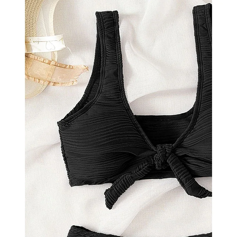 Trendy Solid 2 Piece Swimsuit Women Sexy Lace Up Suspender Thong Bikini Set Summer 2025 New Simple Ladies Beachwear Bathing Suit