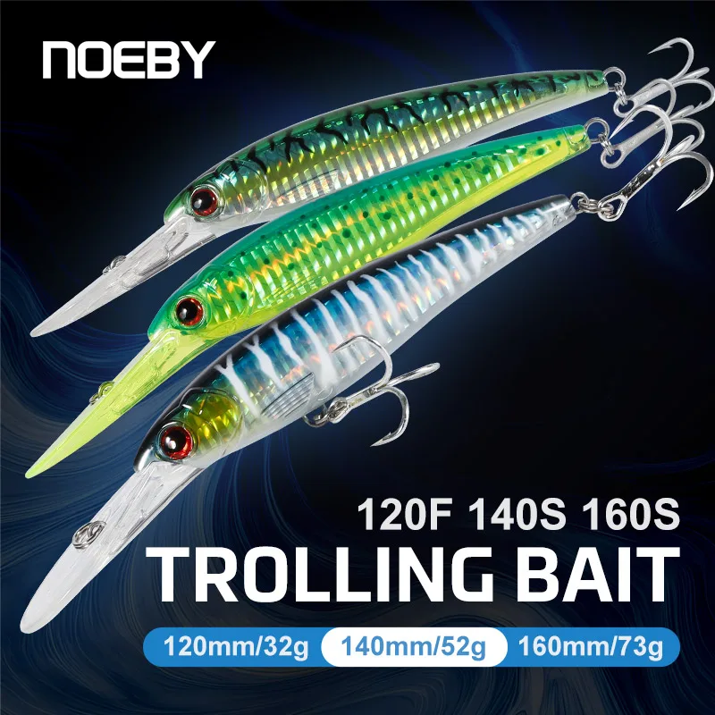 

Воблеры NOEBY Trolling Minnow для троллинга, 120мм, 140мм, 160мм, NBL9046, 3 шт., плавающие, жесткие приманки для тунца, GT, морской рыбалки