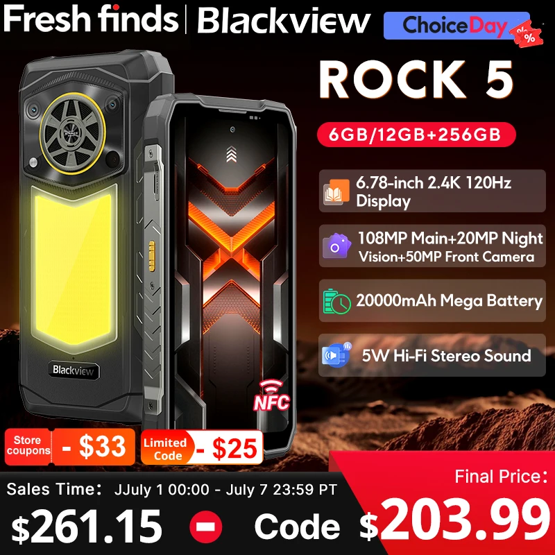 【World premiere】Blackview ROCK 5 Rugged phone 6.78'' 2.4K 120Hz Display Camping Lantern 108MP Camera NFC 20000mAh Cellphone