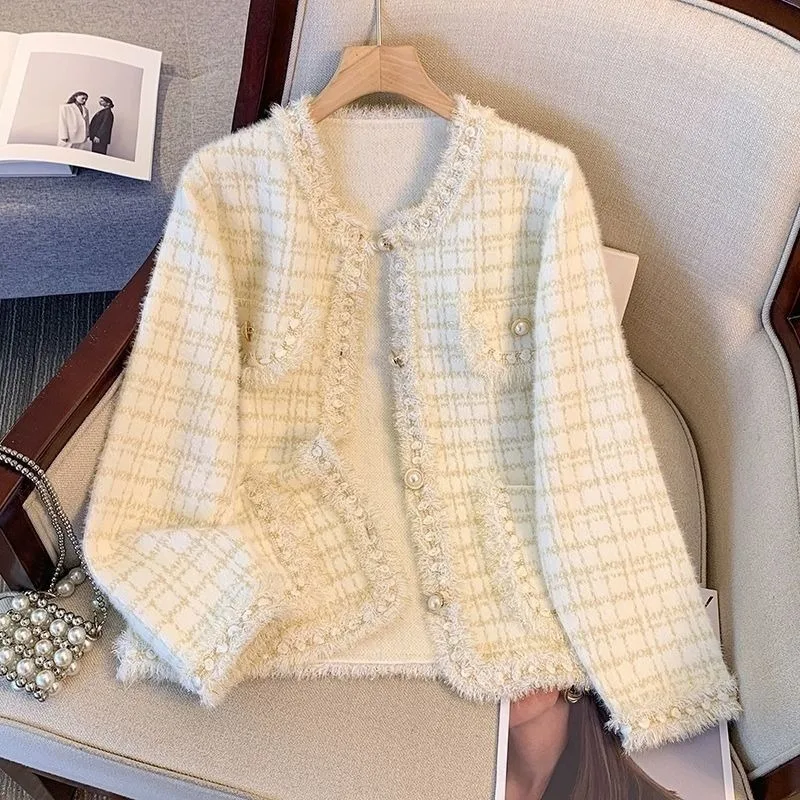 Women's Clothing Coats Trendy Autumn Winter Knitted Cardigan Soft Fluffy Faux Mink Knitted High-end Pink Coats New Loose Black